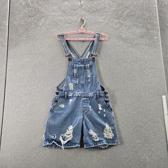 ASOS Denim - ASOS Denim Women‎ Shorts US 6 Blue Overalls Overall Shorts Distressed 6" Inseam